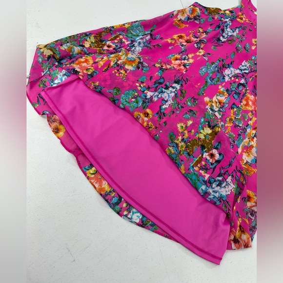 Betsey Johnson Floral Halter Mini Dress Pink Chiffon Garden Resort Glam Size 8 - Picture 8 of 12